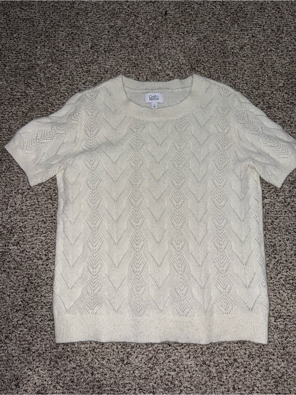 croft & barrow Cream Crewneck Short-Sleeve Cable Knit Sweater